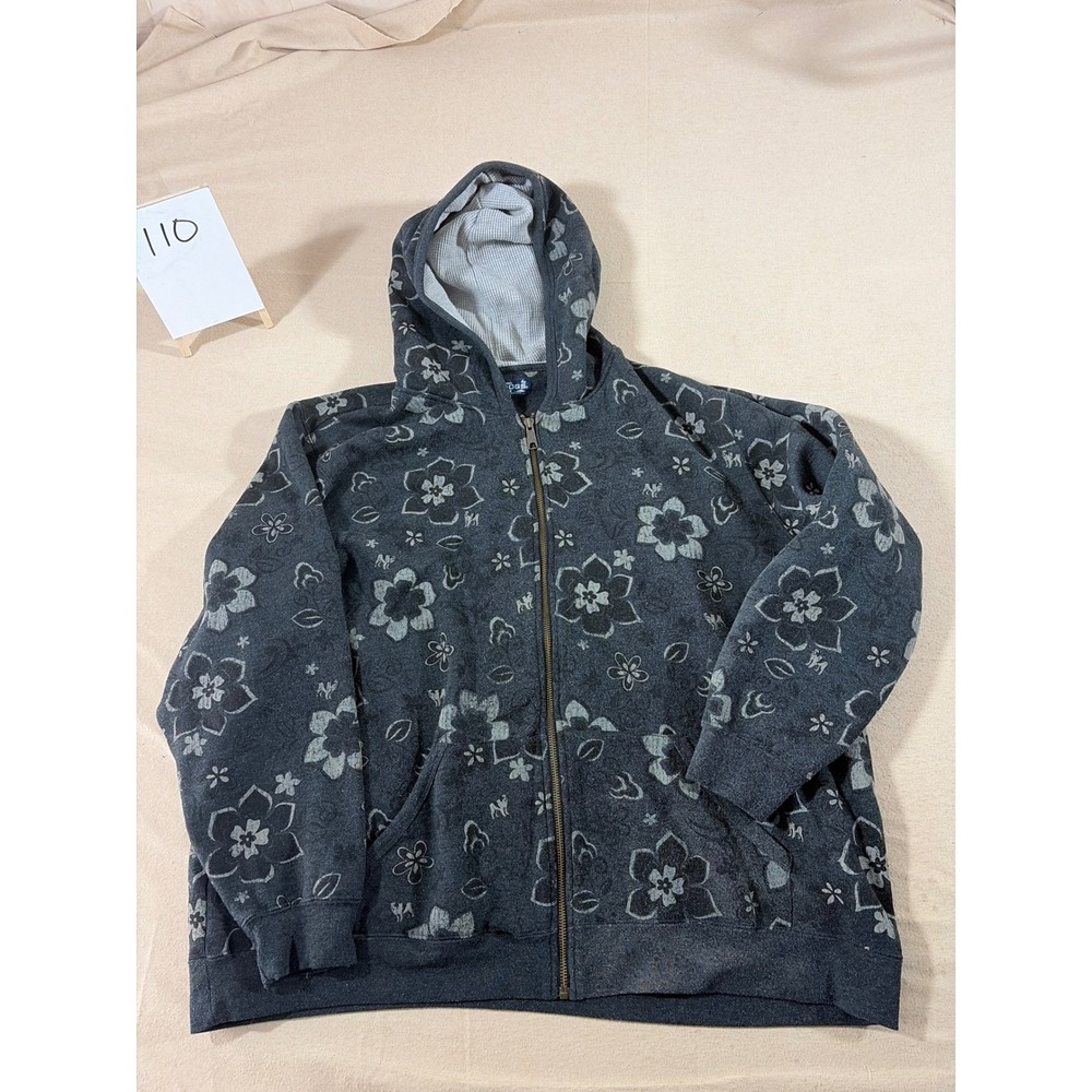 Big‎ Dogs Womens Floral Full Zip Hoodie Charcoal Gray Waffle Lined Size 22/24
